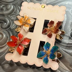 Sunday State Floral Hair Clips 4 Piece Set Multicolor